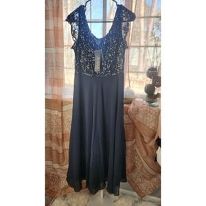 JKara Navy Beaded Formal Dress‎ Petite Size 10P Polyester Mother of the Bride